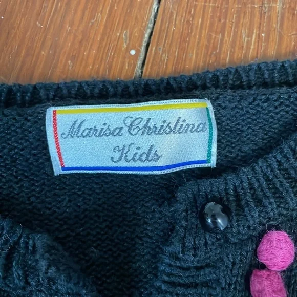 Marisa Christina Kids Cotton Fruit Beaded Appliqué Black Sweater size Medium - Picture 3 of 8